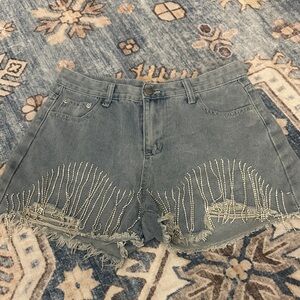 Denim Fringe Women Shorts